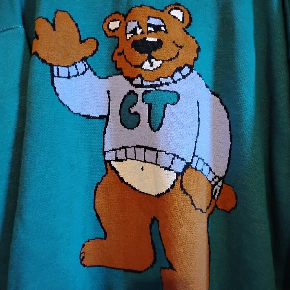 Men's Green Cisos Design XXL High End Vintage Hip Hop Bear Wool Sweater